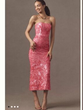 helsi leslie pink all over floral sequin strapless long maxi gown dress size XS